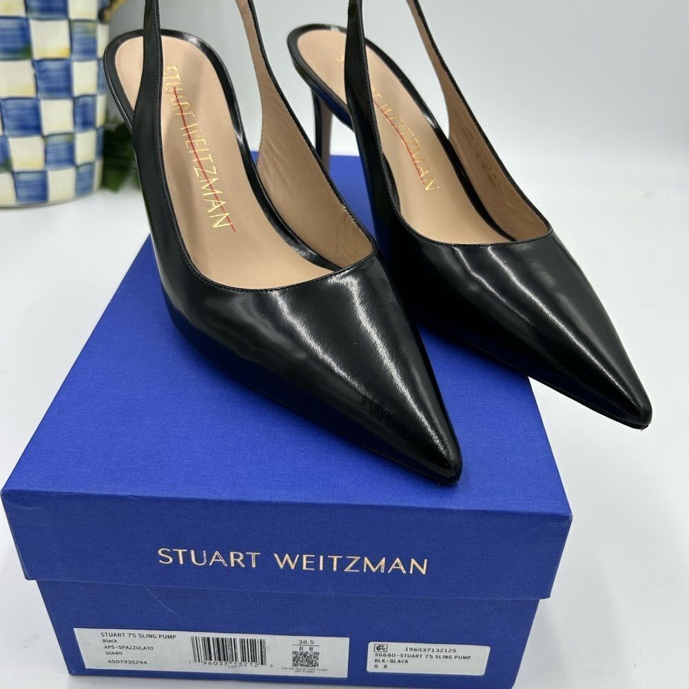 Women’s Stuart Weitzman sling back leather 75 mm heels size 8 made in Spain - Picture 4 of 12